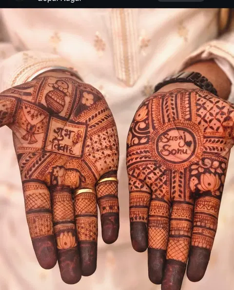 bridal royal deity full hand mehndi design