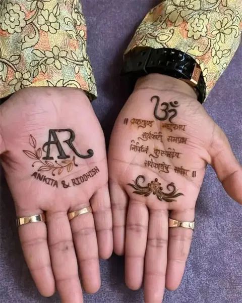 minimal royal deity back hand mehndi design