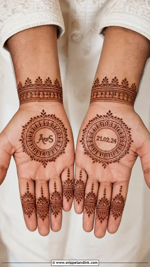 bridal royal circle back hand mehndi design