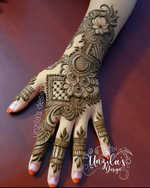 arabic bridal lotus back hand mehndi design