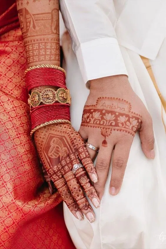Bridal Back Hand Mehndi Design with Deity and Figures (4)