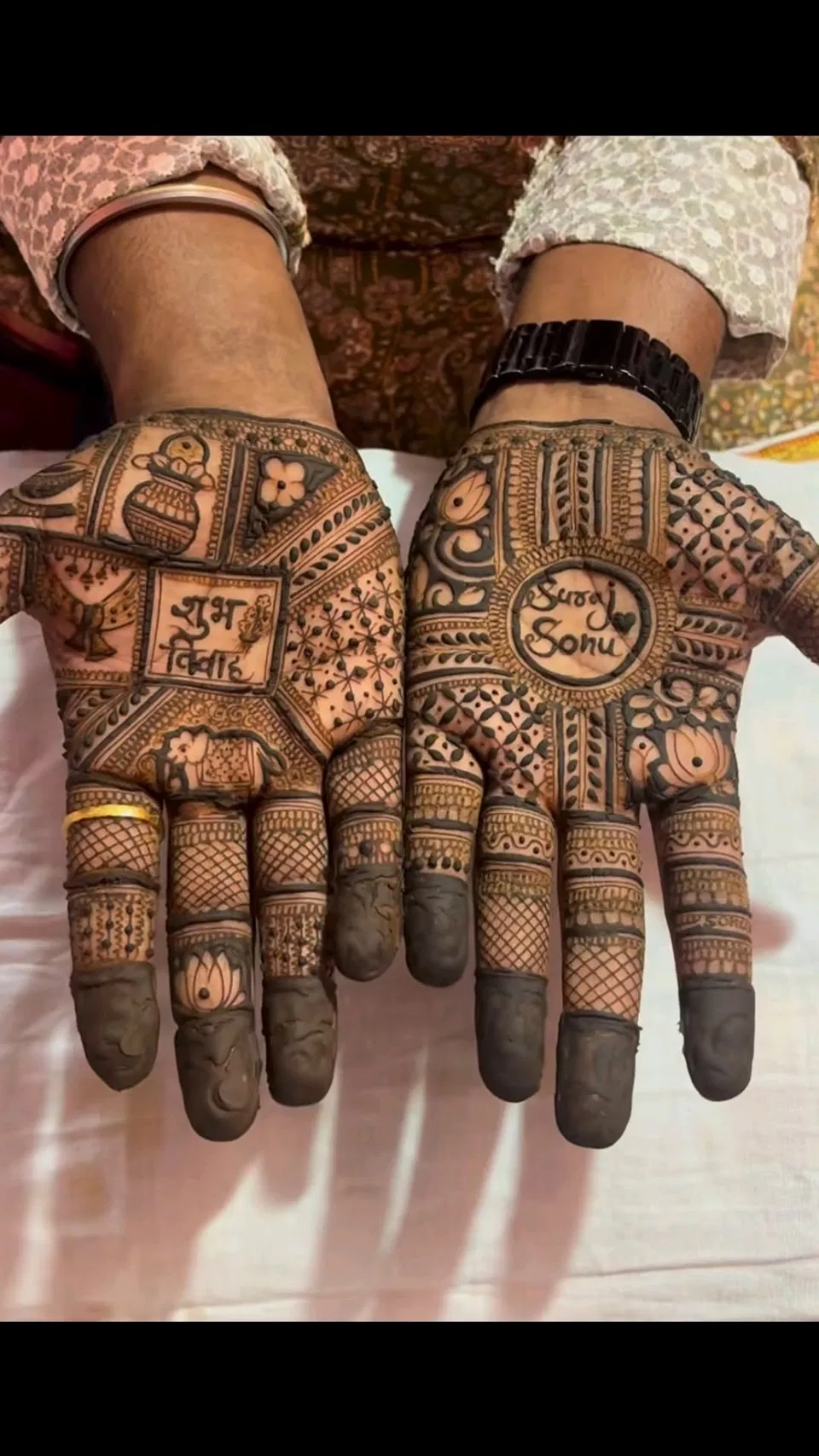 Bridal Royal Back Hand Mehndi Design with Deity and Figures (2)