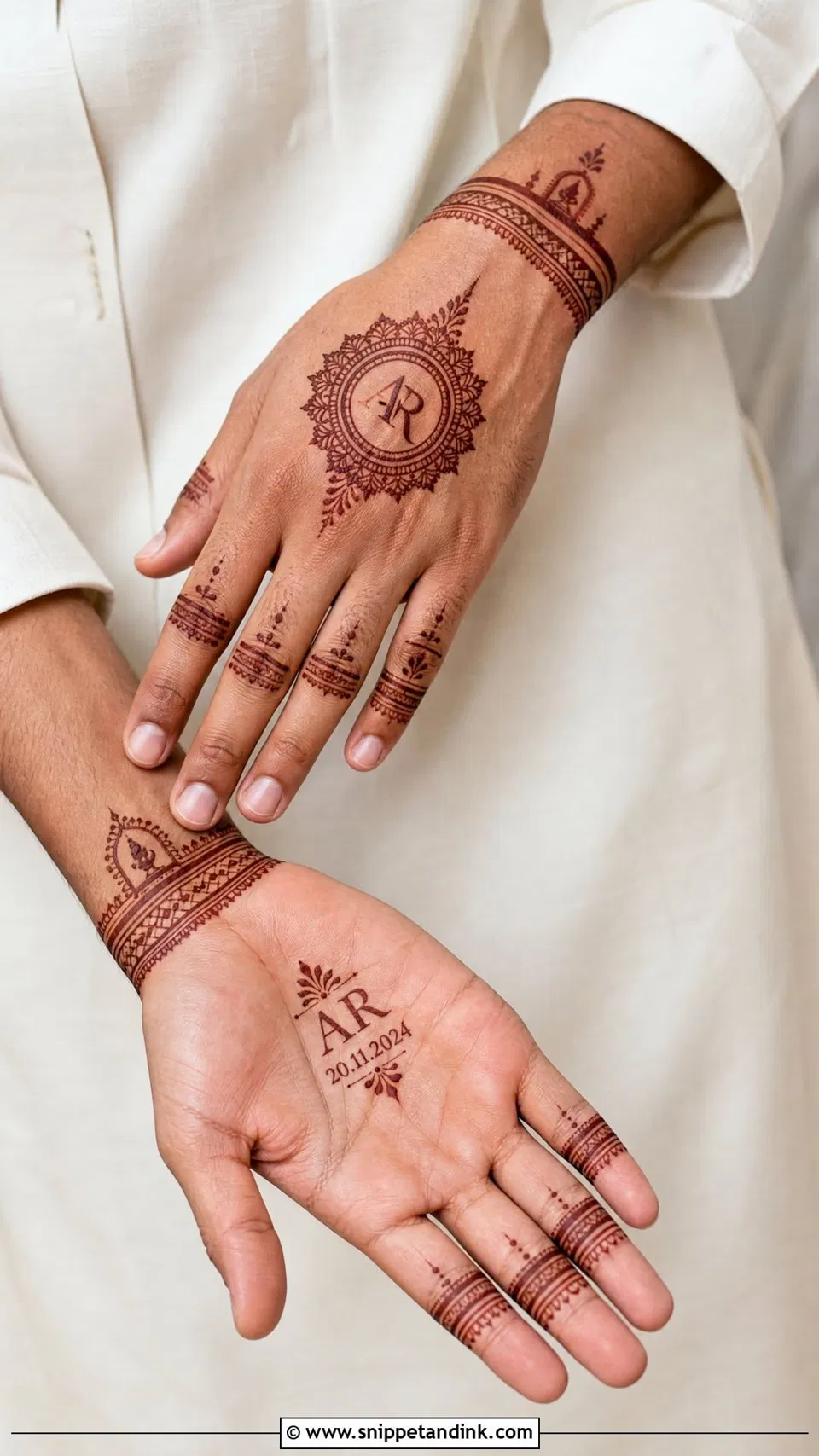 Aesthetic Bridal Back Hand Mehndi Design with Deity, Figures and Jaal for Eid