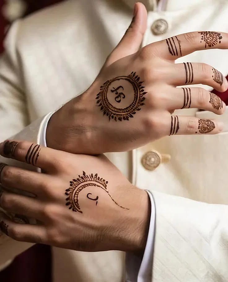 Indian Royal Back Hand Mehndi Design with Gol Tikki and Deity