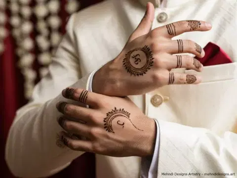 minimal royal circle back hand mehndi design