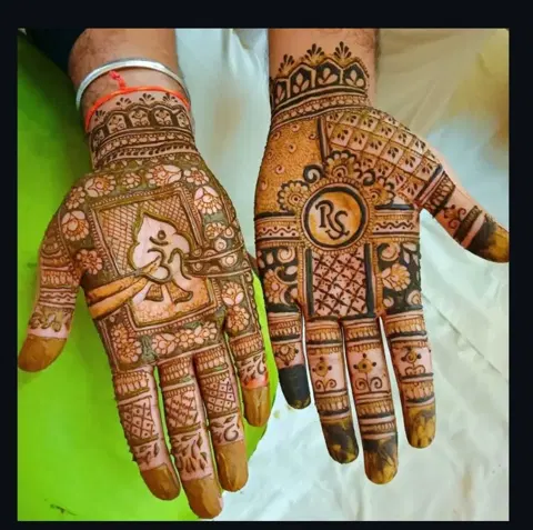 bridal royal deity back hand mehndi design