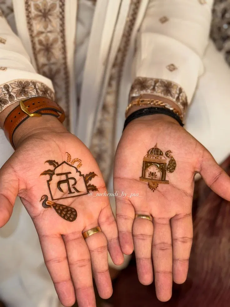 Minimal Royal Back Hand Mehndi Design with Deity, Figures and Jaal