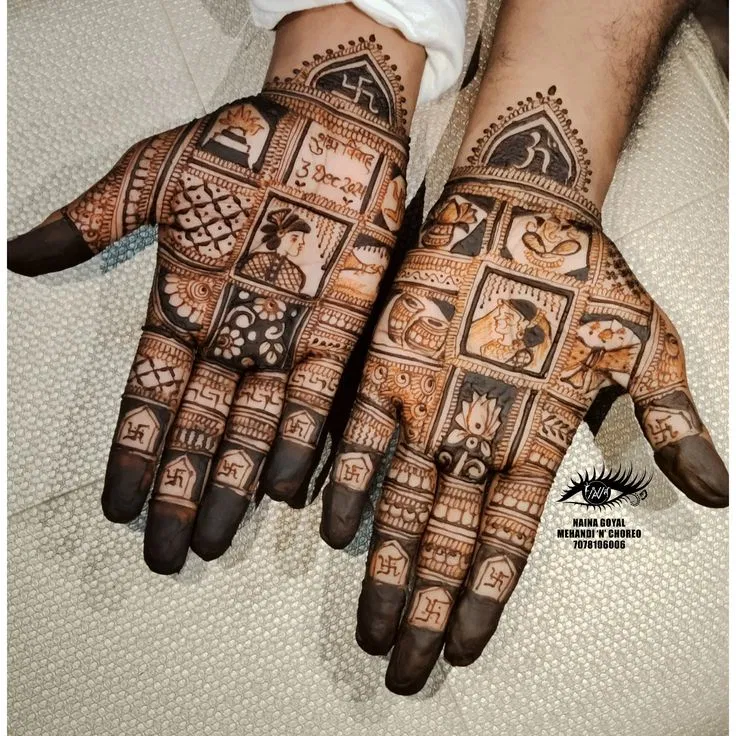 Bridal Royal Back Hand Mehndi Design with Deity and Figures (5)