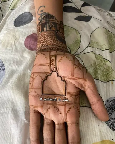 bridal indian deity back hand mehndi design