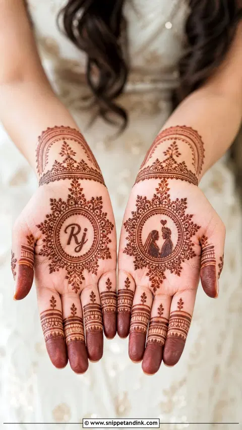 bridal royal circle back hand mehndi design