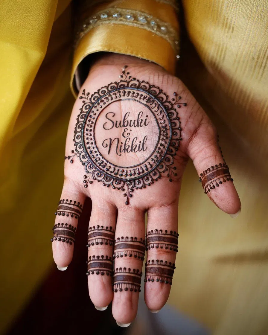 Bridal Simple Full Hand Mehndi Design with Gol Tikki and Deity