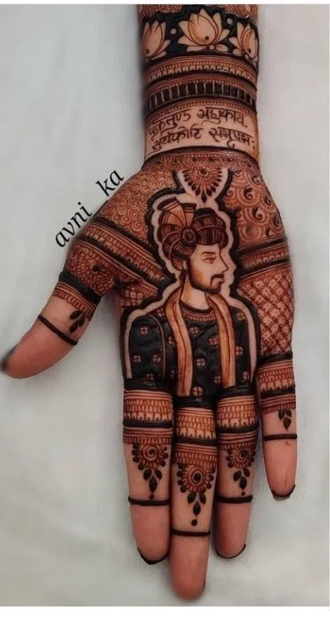 Bridal Royal Back Hand Mehndi Design with Deity and Figures (8)