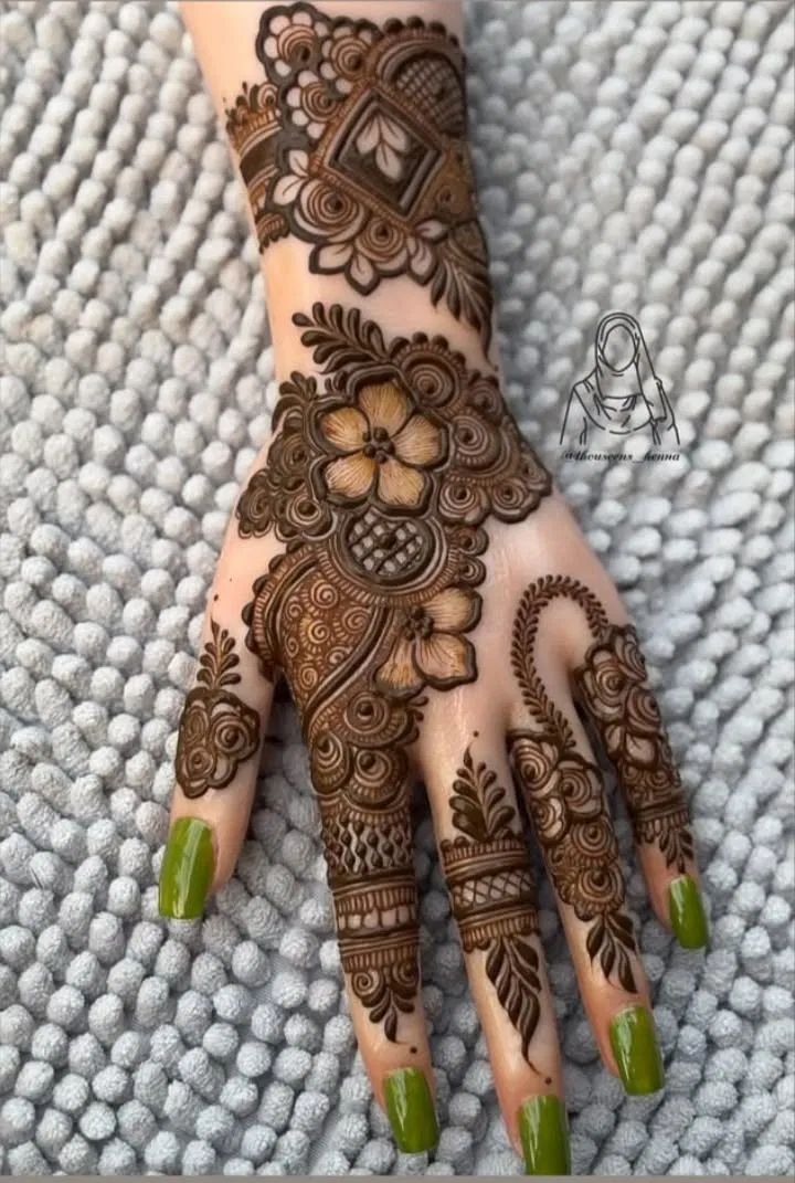 Arabic Stylish Finger Mehndi Design with Flowers (2)