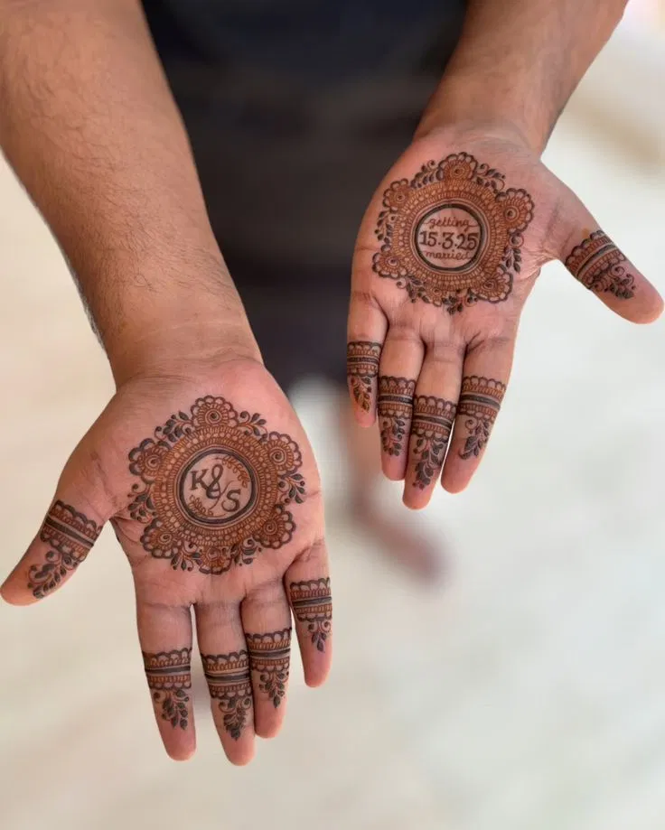 Royal Simple Back Hand Mehndi Design with Gol Tikki, Deity and Figures (2)