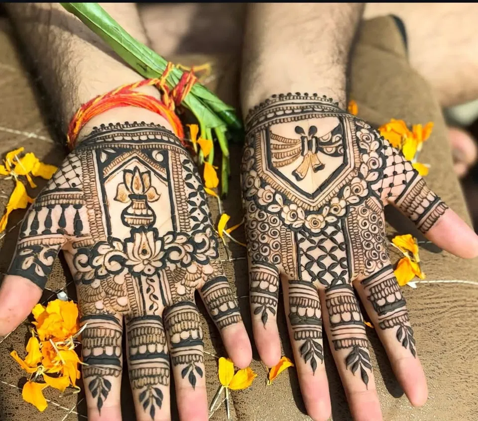 Bridal Foot Mehndi Design with Deity, Figures and Flowers