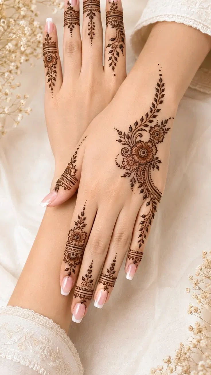 Simple Stylish Back Hand Mehndi Design with Flowers and Jaal (3)