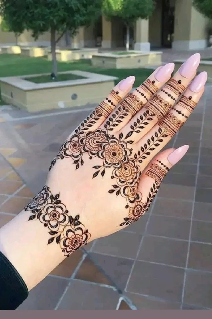 Indian Simple Back Hand Mehndi Design with Flowers