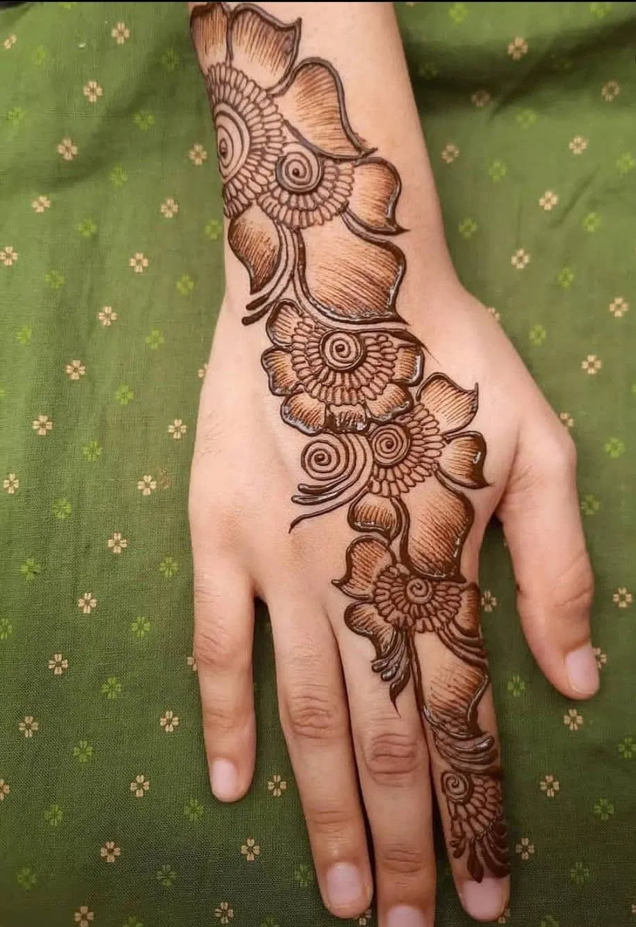 Arabic Indian Back Hand Mehndi Design with Bel and Flowers (2)