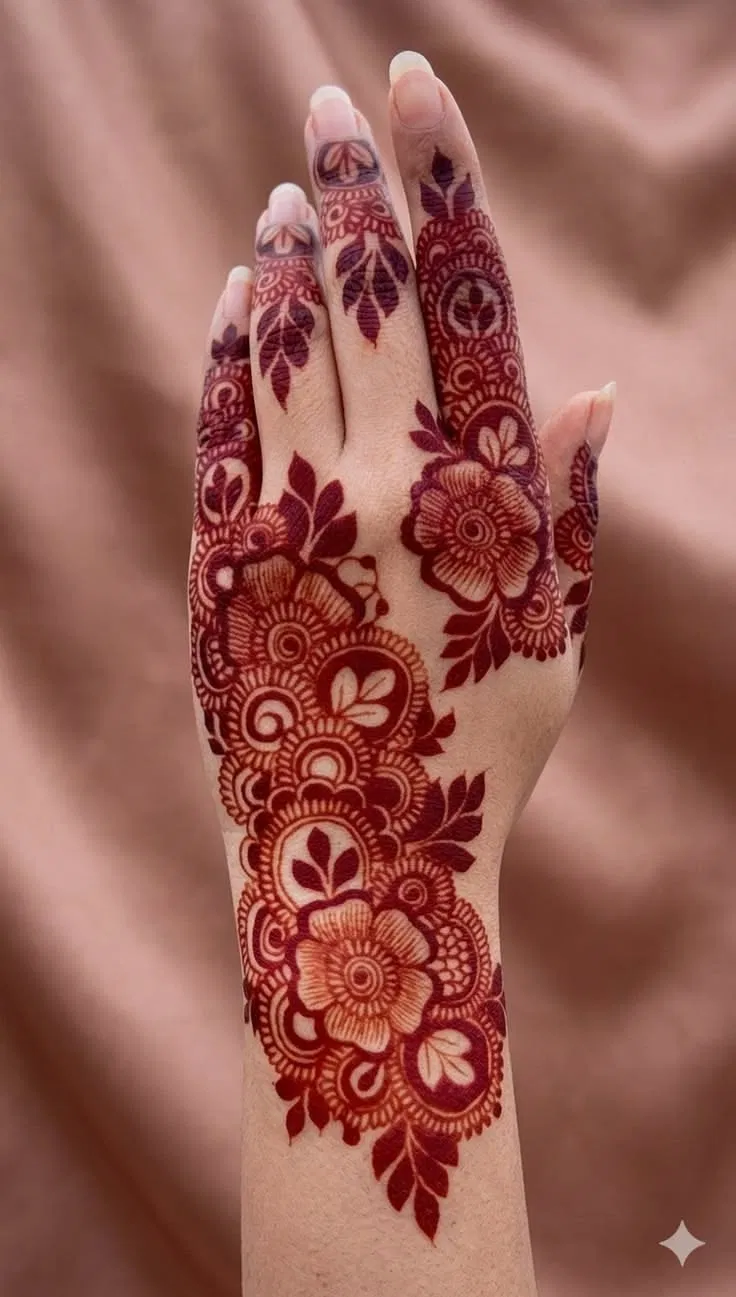 Stylish Finger Mehndi Design with Bel
