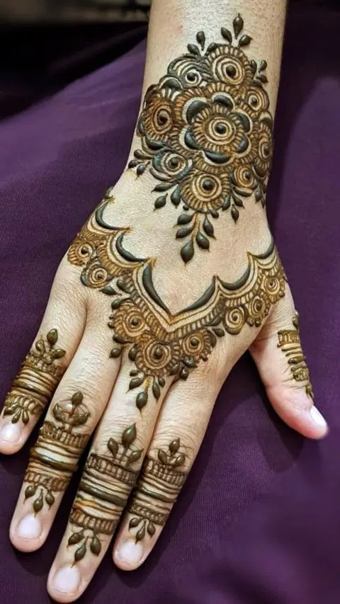 bridal dubai bel back hand mehndi design