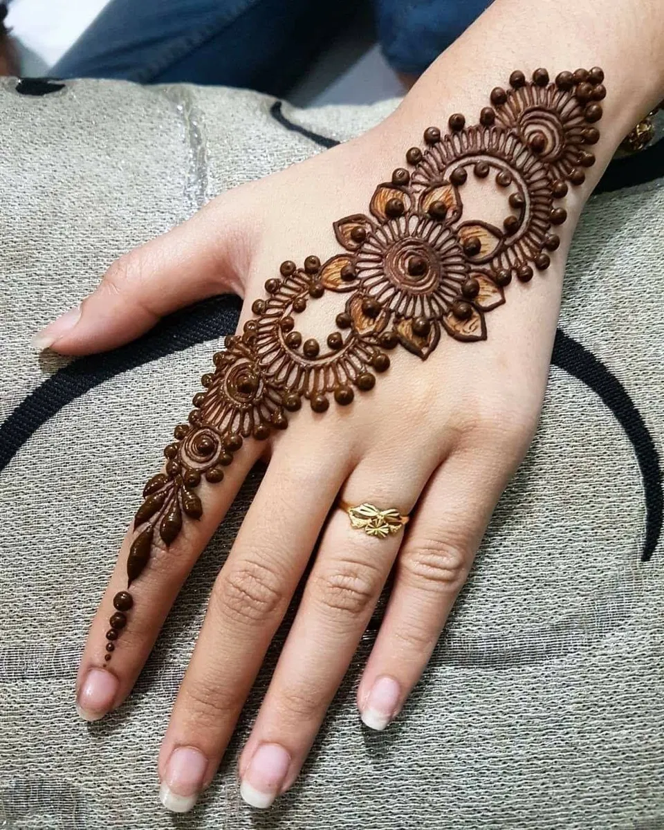 Arabic Stylish Back Hand Mehndi Design with Bel and Jaal for Eid