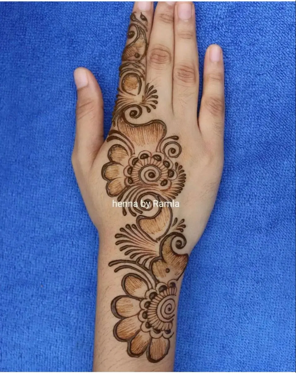 Arabic Simple Back Hand Mehndi Design with Bel and Flowers (3)