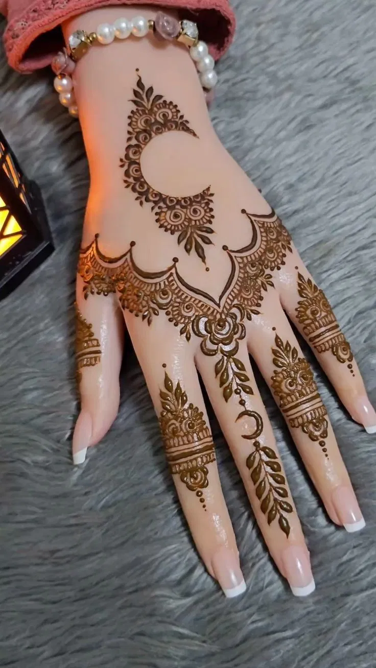 Arabic Minimal Back Hand Mehndi Design with Jaal for Eid