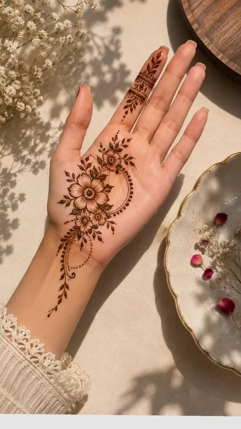 arabic simple circle front hand mehndi design