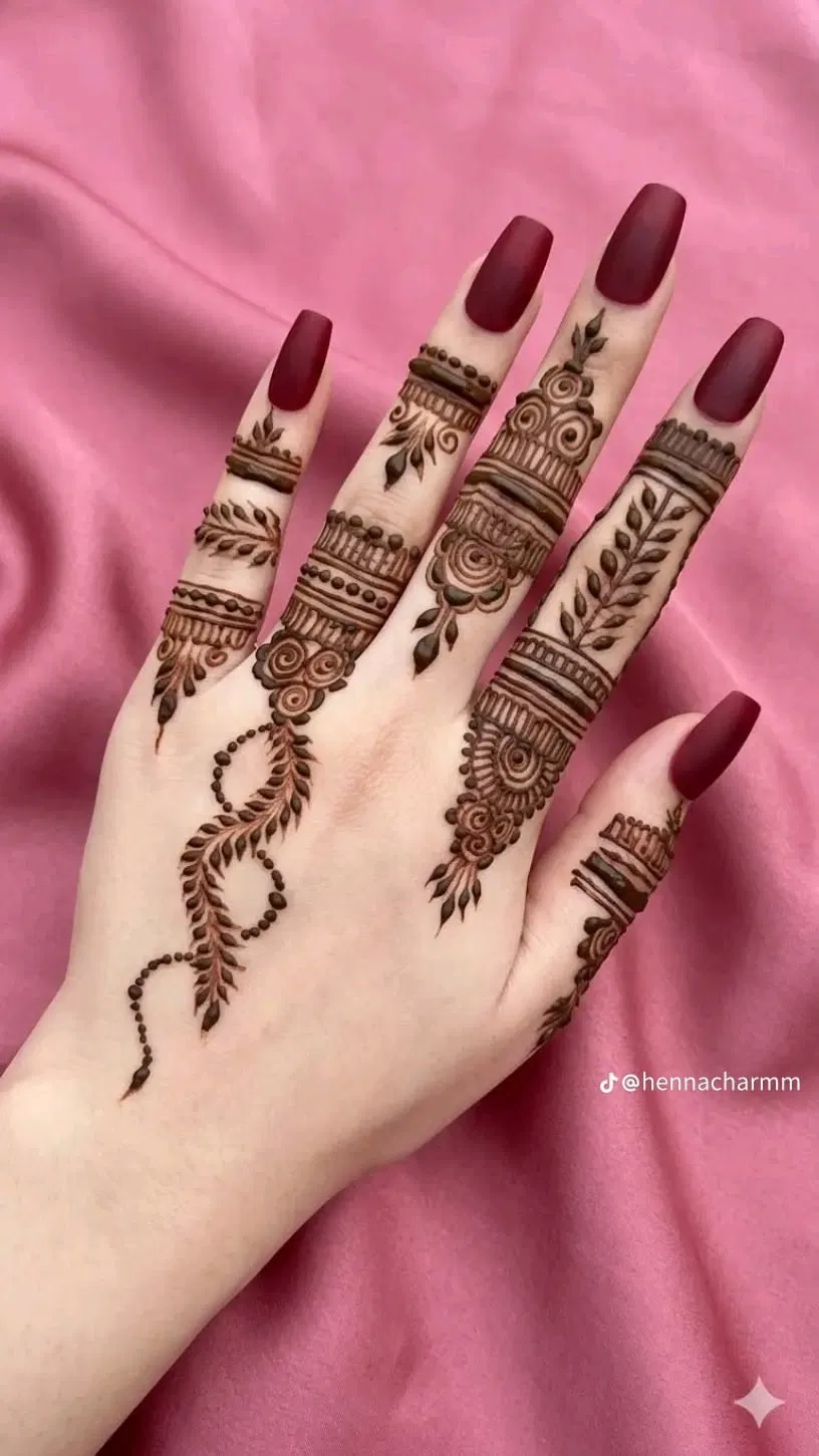Aesthetic Arabic Back Hand Mehndi Design with Bel for Eid (5)
