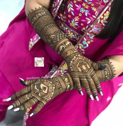 bridal stylish figure arm mehndi design