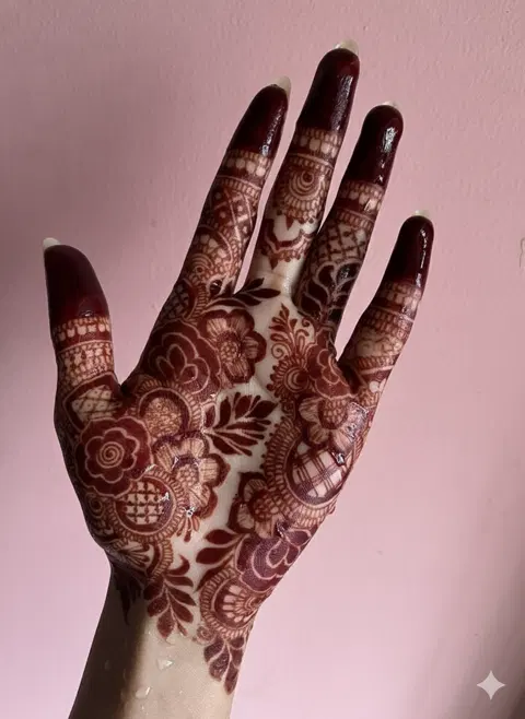 aesthetic arabic flower front hand mehndi design