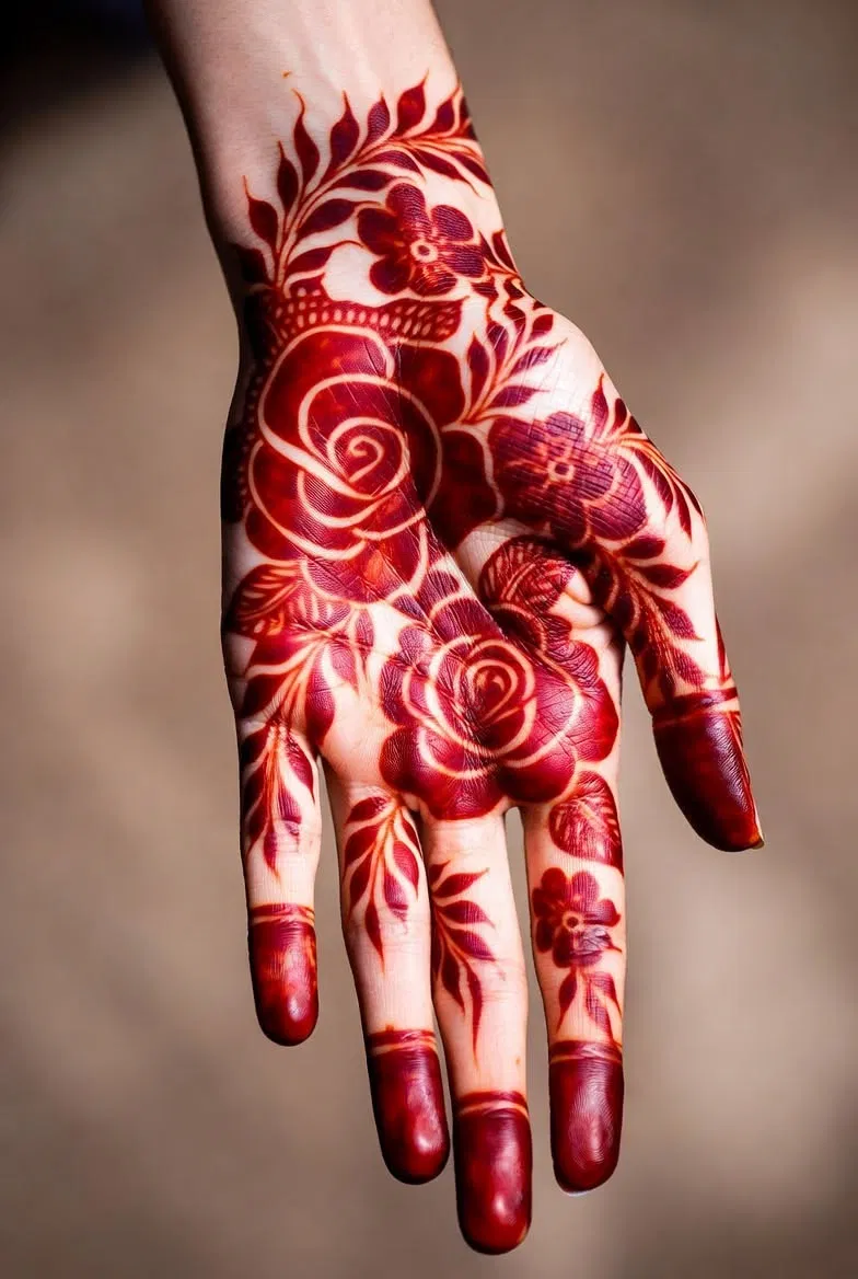 Heavy Arabic Front Hand Mehndi Design with Flowers