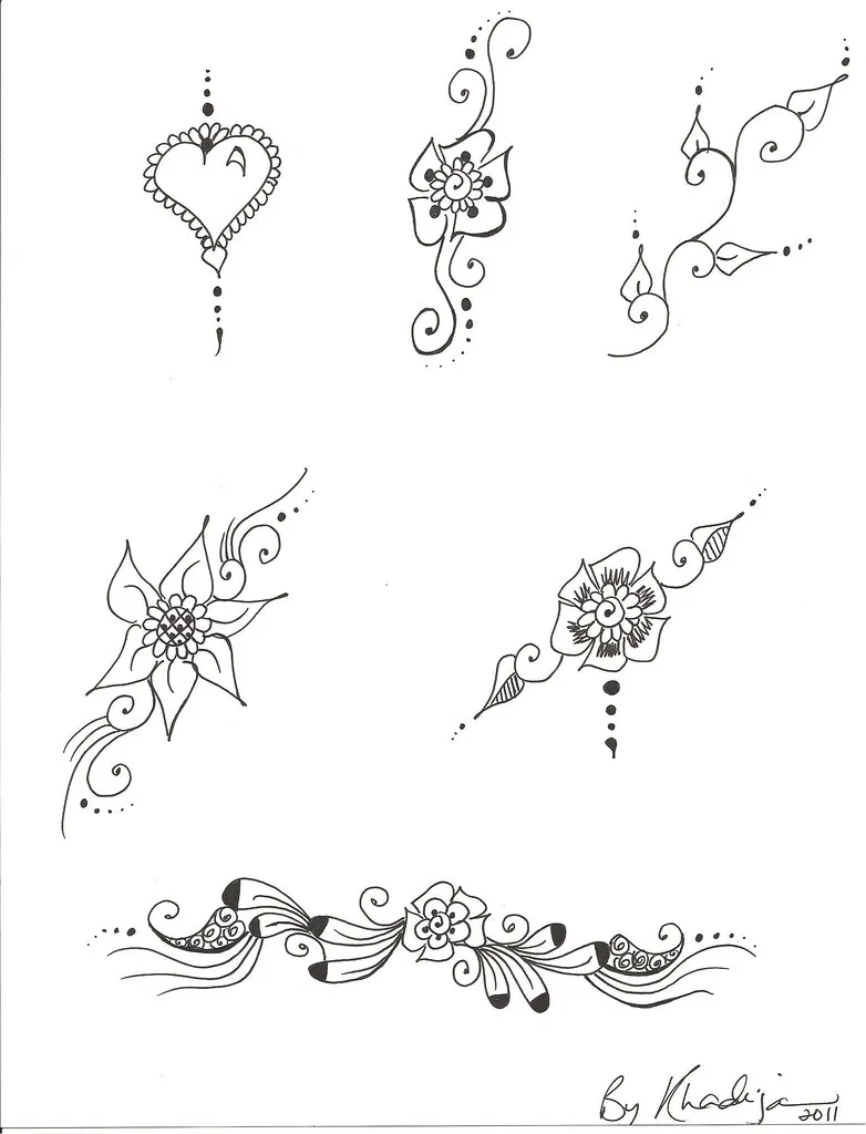 Simple Mehndi Design with Flowers and Hearts