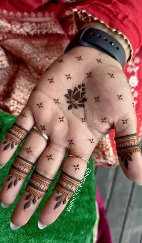 aesthetic minimal deity front hand mehndi design