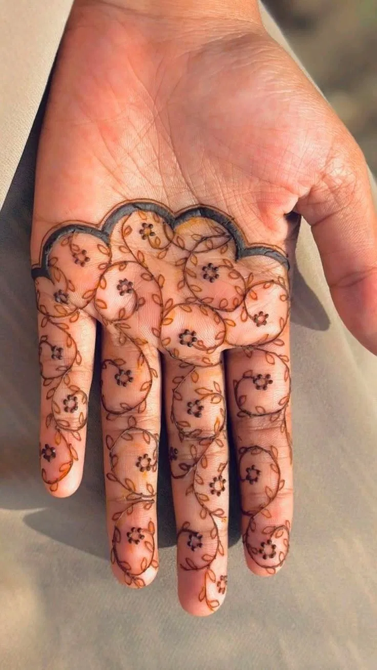 Aesthetic Arabic Back Hand Mehndi Design with Flowers for Eid (17)