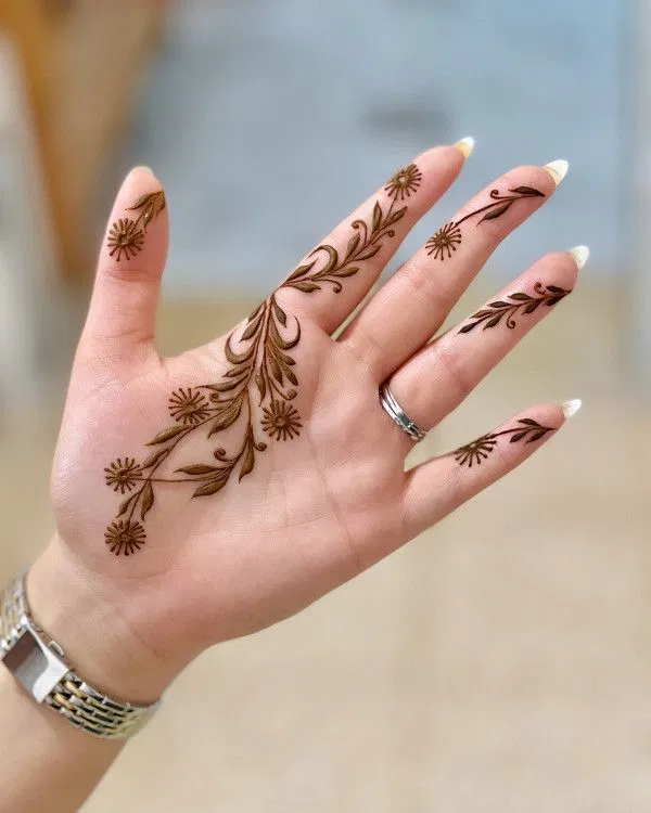 Aesthetic Arabic Finger Mehndi Design with Butterfly and Flowers (2)
