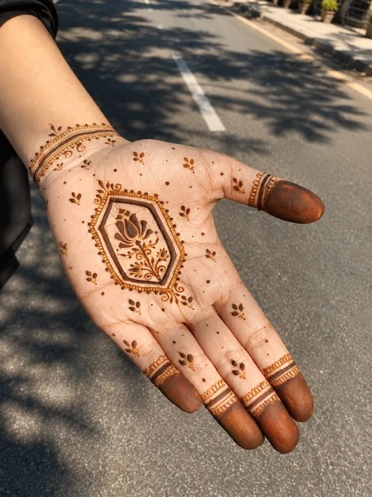 Aesthetic Minimal Front Hand Mehndi Design with Jaal (3)