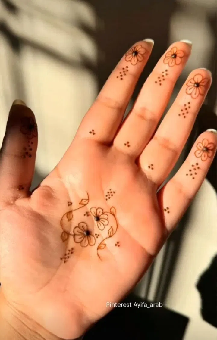 Aesthetic Minimal Finger Mehndi Design with Flowers and Jaal for Eid (2)