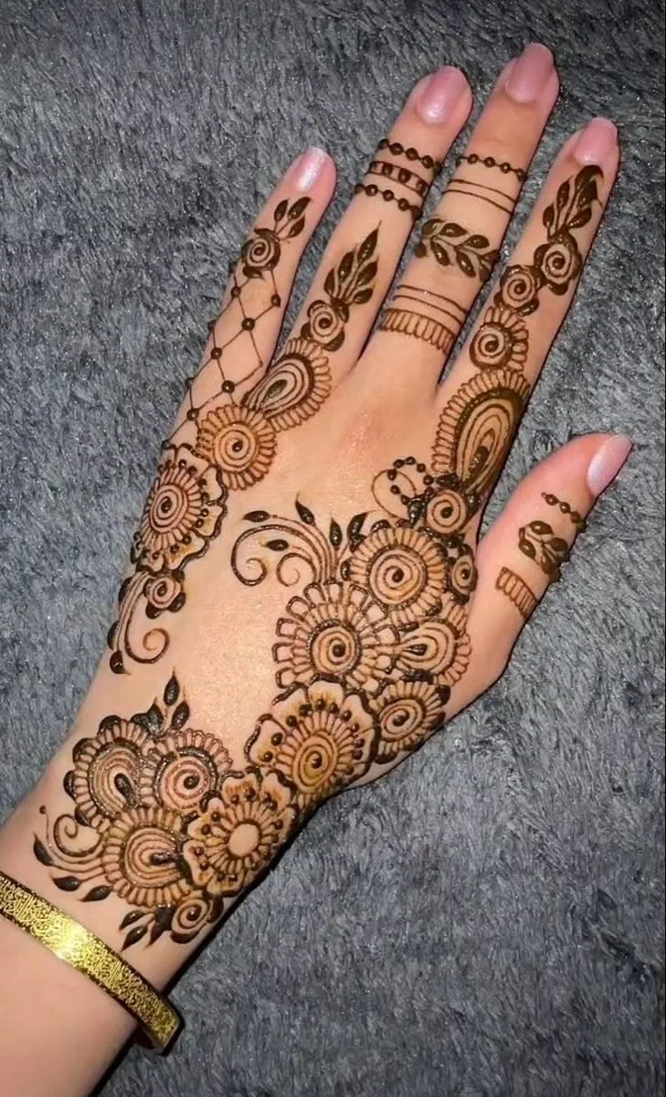 Aesthetic Arabic Back Hand Mehndi Design with Bel and Flowers (5)