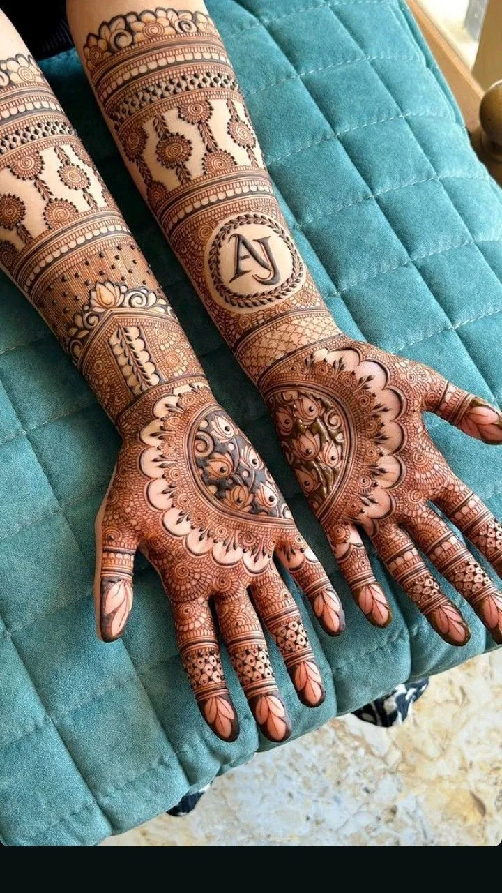 Bridal Back Hand Mehndi Design with Jaal and Hidden Name