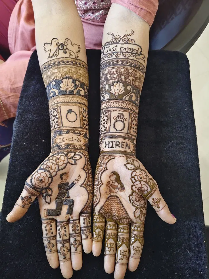 Bridal Indian Front Hand Mehndi Design with Figures for Engagement (7)