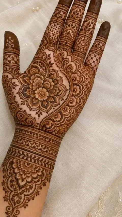 bridal bel back hand mehndi design
