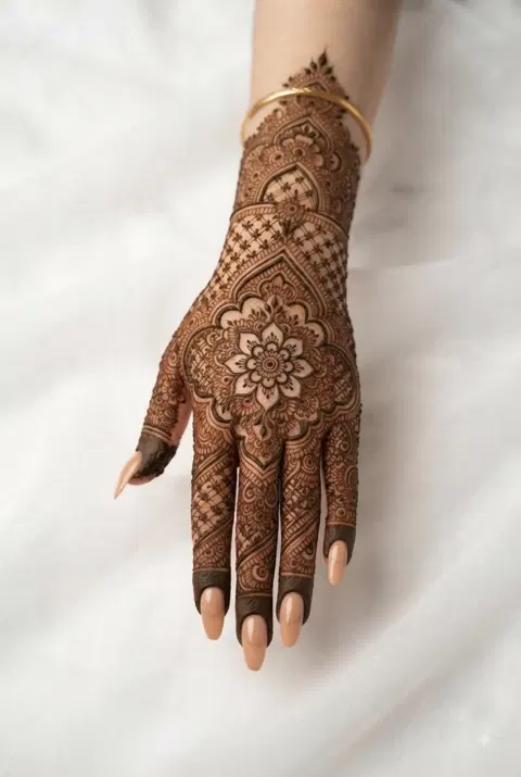 bridal indian circle arm mehndi design