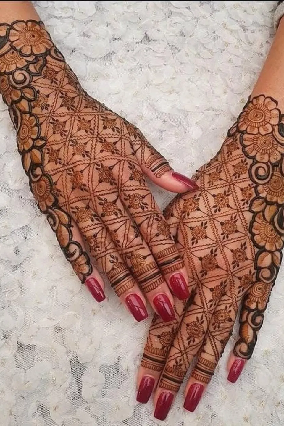 Bridal Back Hand Mehndi Design with Flowers and Jaal (2)
