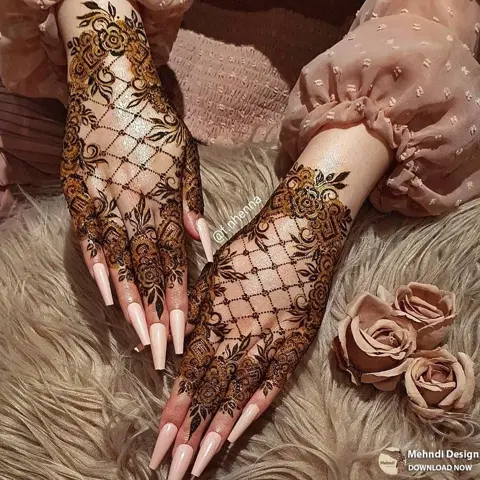 bridal stylish jaal back hand mehndi design