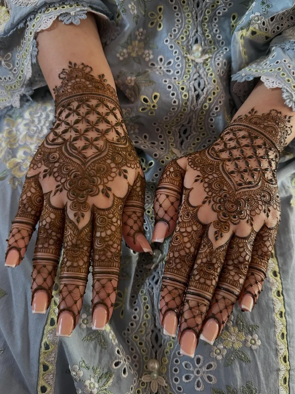 Bridal Indian Back Hand Mehndi Design with Jaal for Eid