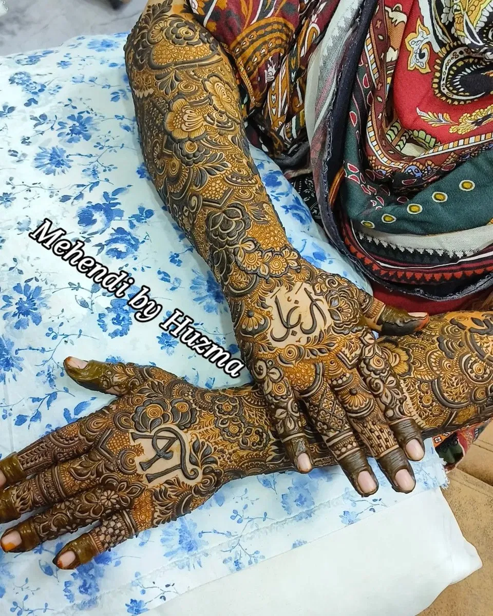 Bridal Stylish Back Hand Mehndi Design with Figures and Jaal