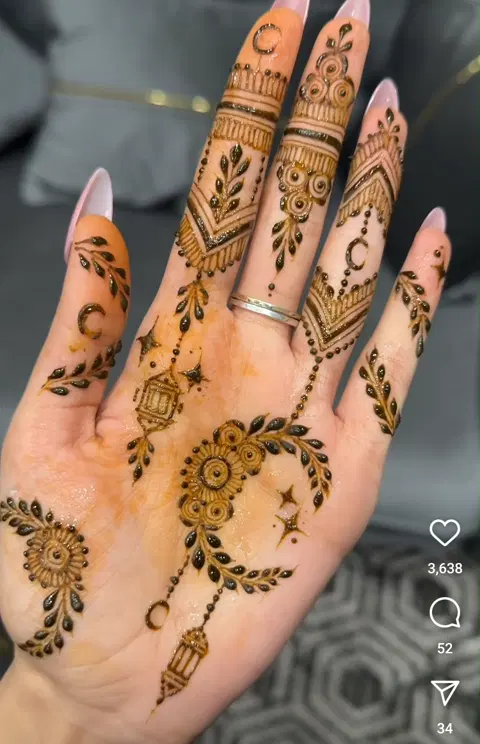 aesthetic simple moon back hand mehndi design