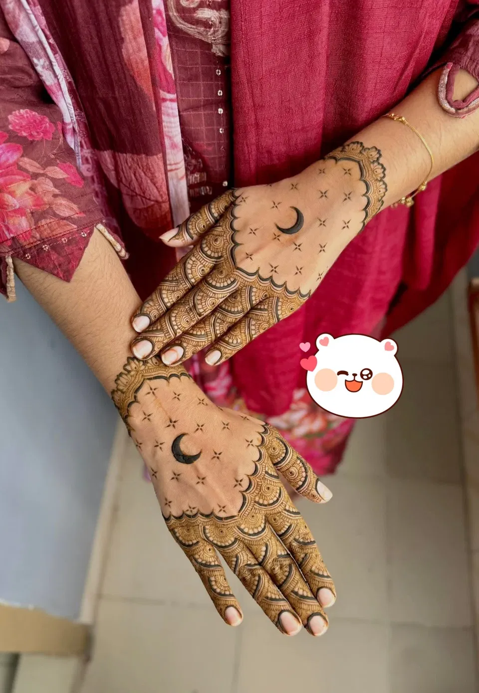 Aesthetic Bridal Arm Mehndi Design with Hearts and Jaal
