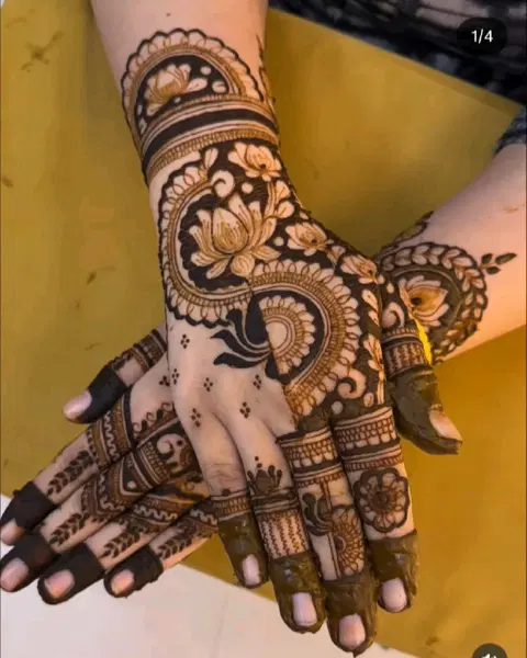 arabic indian deity back hand mehndi design
